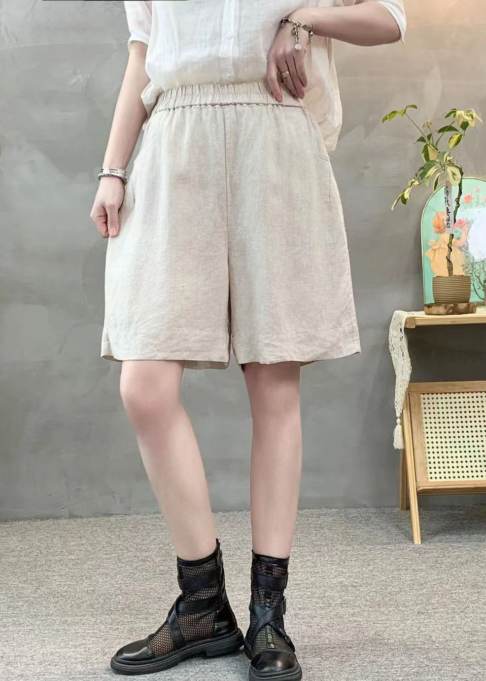 Purple Summer Oversized Linen Pants Shorts Pockets Beautiful