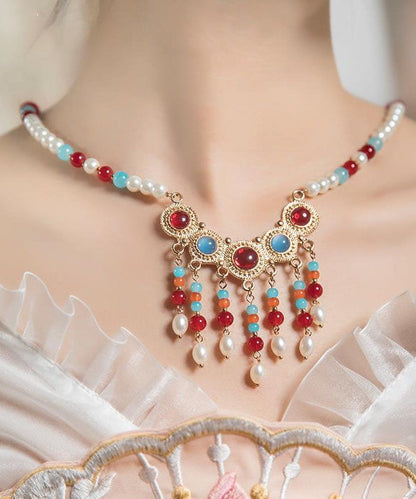 Beautiful Rainbow Copper Alloy Glass Pearl Resin Coloured Glaze Pendant Necklace TX002