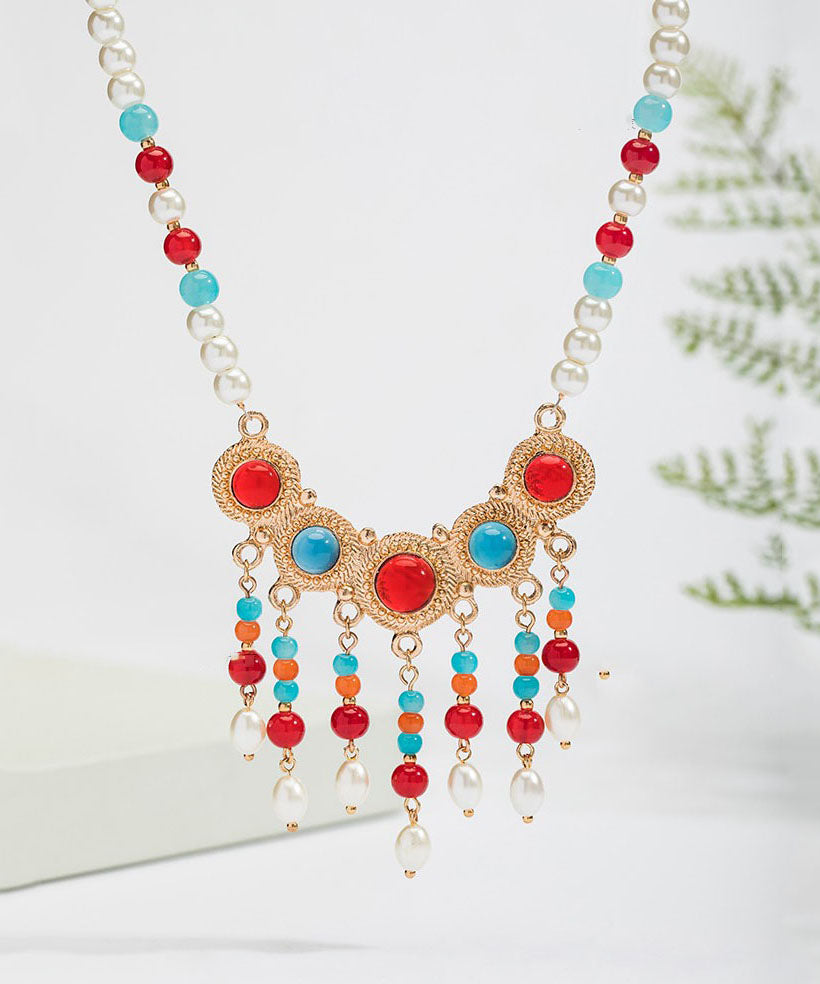 Beautiful Rainbow Copper Alloy Glass Pearl Resin Coloured Glaze Pendant Necklace TX002