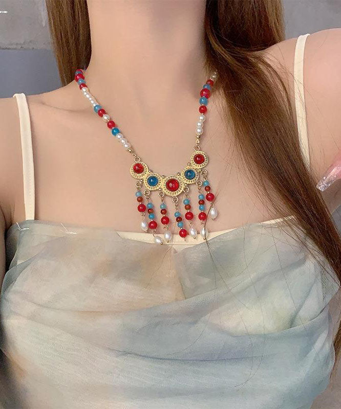 Beautiful Rainbow Copper Alloy Glass Pearl Resin Coloured Glaze Pendant Necklace TX002