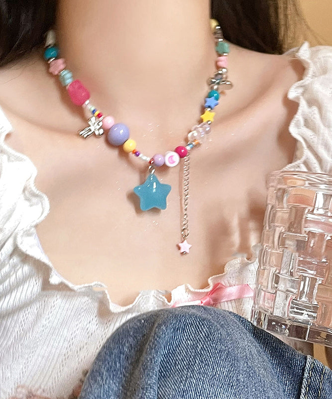 Beads Resin Beautiful Copper Rainbow Pendant Necklace Love Tassel