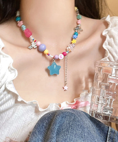 Beads Resin Beautiful Copper Rainbow Pendant Necklace Love Tassel