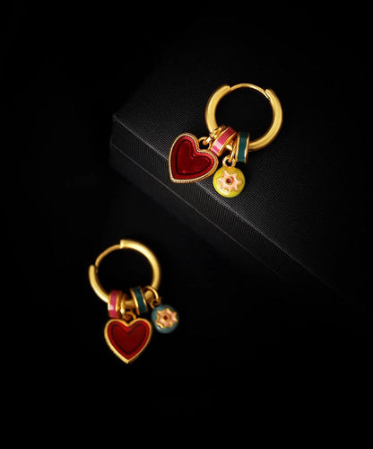 Beautiful Rainbow Sterling Silver Overgild Love Tassel Hoop Earrings YD025