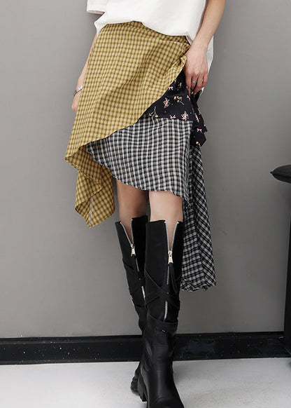 Red Beautiful Plaid Skirts Summer Asymmetrical Cotton