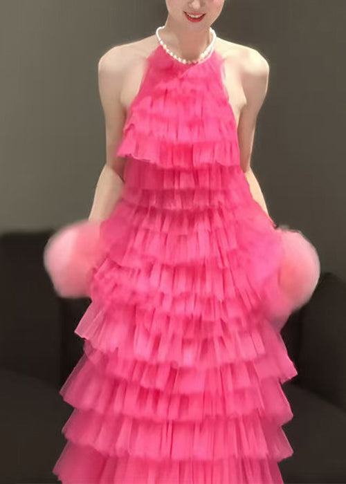 Backless Pleated Dresses Solid Sleeveless Beautiful Rose