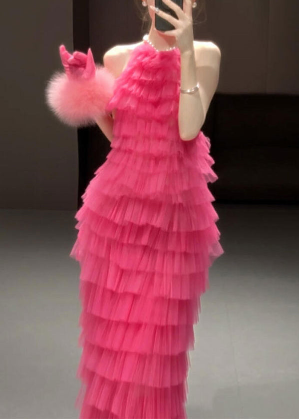 Backless Pleated Dresses Solid Sleeveless Beautiful Rose