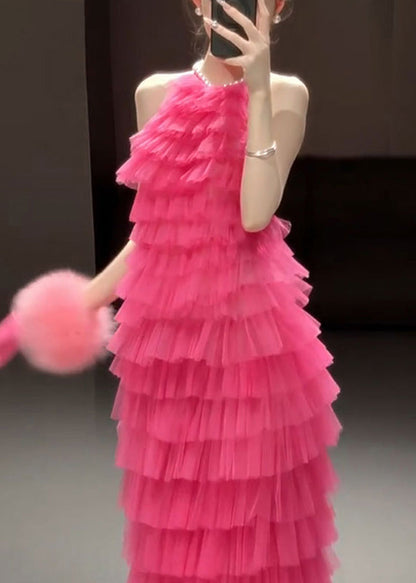 Backless Pleated Dresses Solid Sleeveless Beautiful Rose