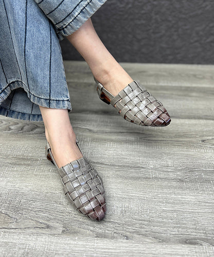 Out Grey Beautiful Splicing Sandals Hollow Chunky Leather Cowhide