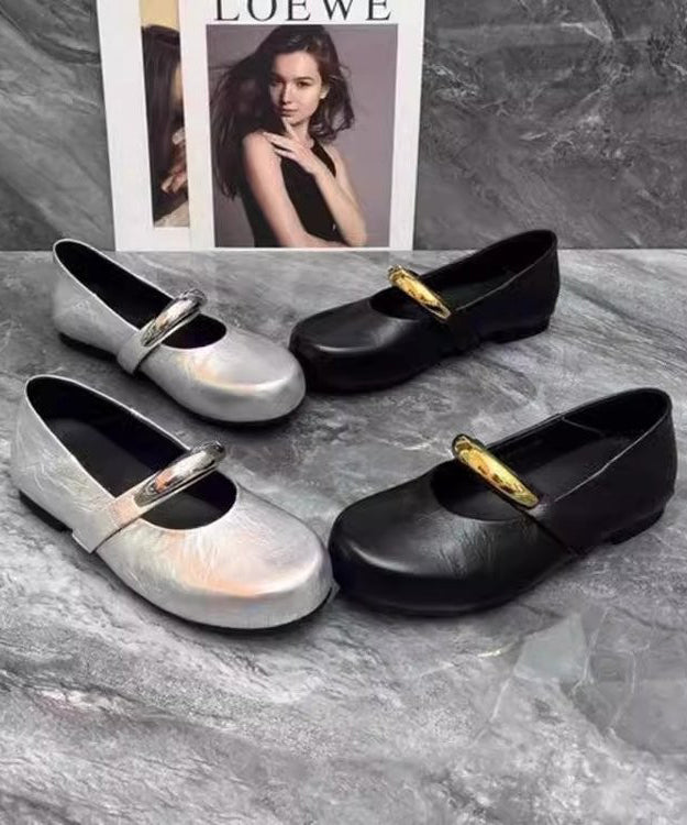 Beautiful Leather Black Shoes Comfy Faux Flat Splicing