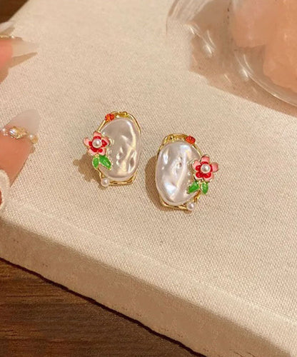 Stud Beautiful Earrings White Pearl Alloy Copper Asymmetrical