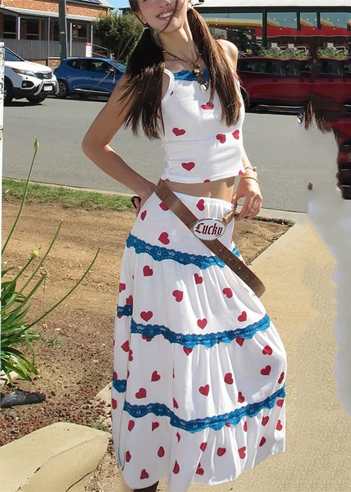 Vest Skirts Print Set Summer Beautiful And Pieces Maxi White Two