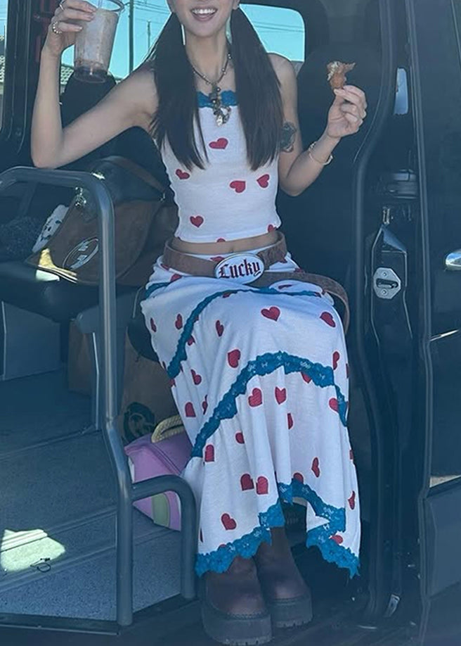 Vest Skirts Print Set Summer Beautiful And Pieces Maxi White Two