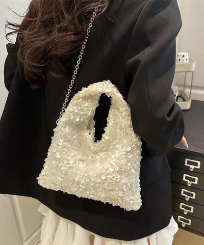 Sequins Tote Womens White Beautiful Handbag