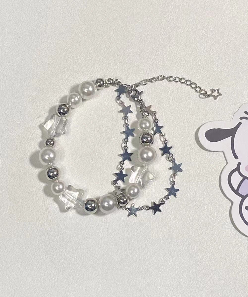 Stainless Steel Pearl Double-Layer Beautiful Charm Star White