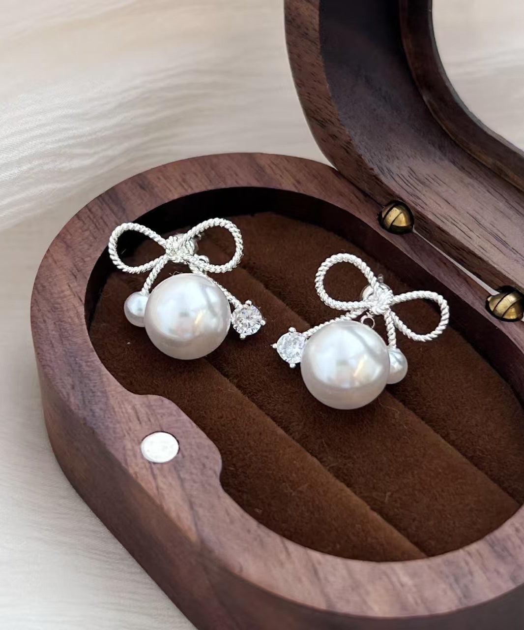 Earrings White Sterling Bow Alloy Drop Beautiful Pearl Silver