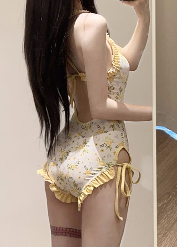 Set And Lingerie Bodysuit Beautiful Smock Yellow Print