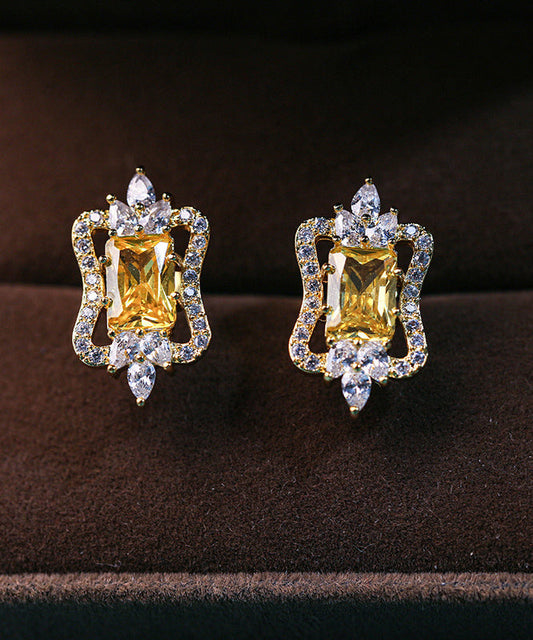 Beautiful Yellow Sterling Silver Overgild Zircon Stud Earrings TX046