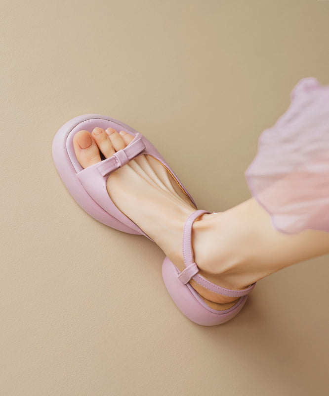 Toe Bow Splicing Peep Buckle Platform Beige Strap Sandals