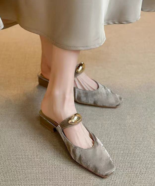 Leather Splicing Beige Chunky Sandals Slide Faux Boutique