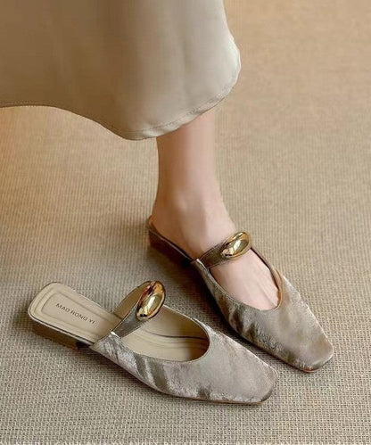 Leather Splicing Beige Chunky Sandals Slide Faux Boutique