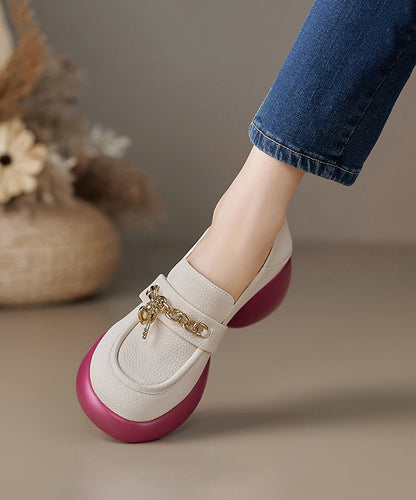 Leather Loafer Platform Cowhide Splicing Shoes Beige