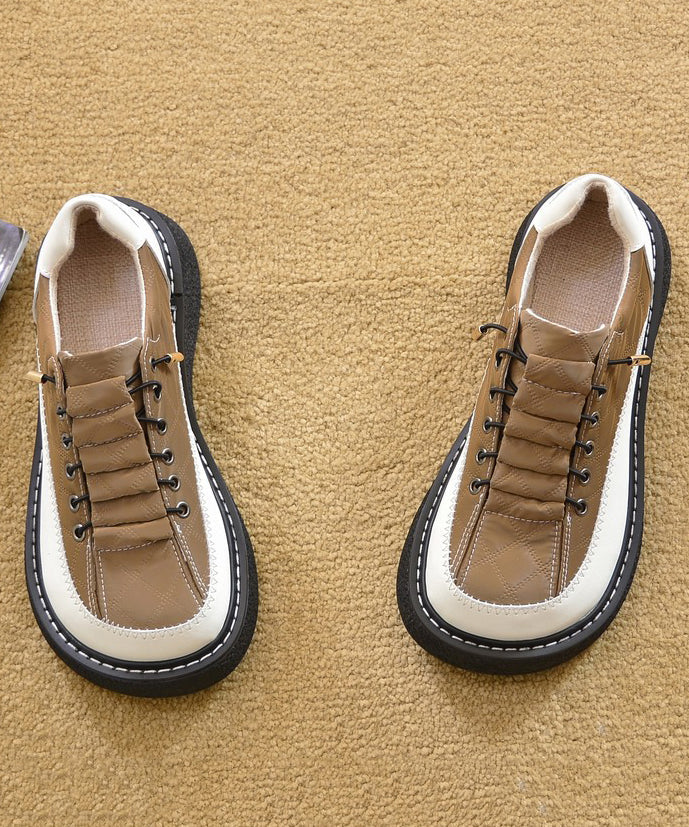 For Faux Beige Leather Comfortable Splicing Women Loafers