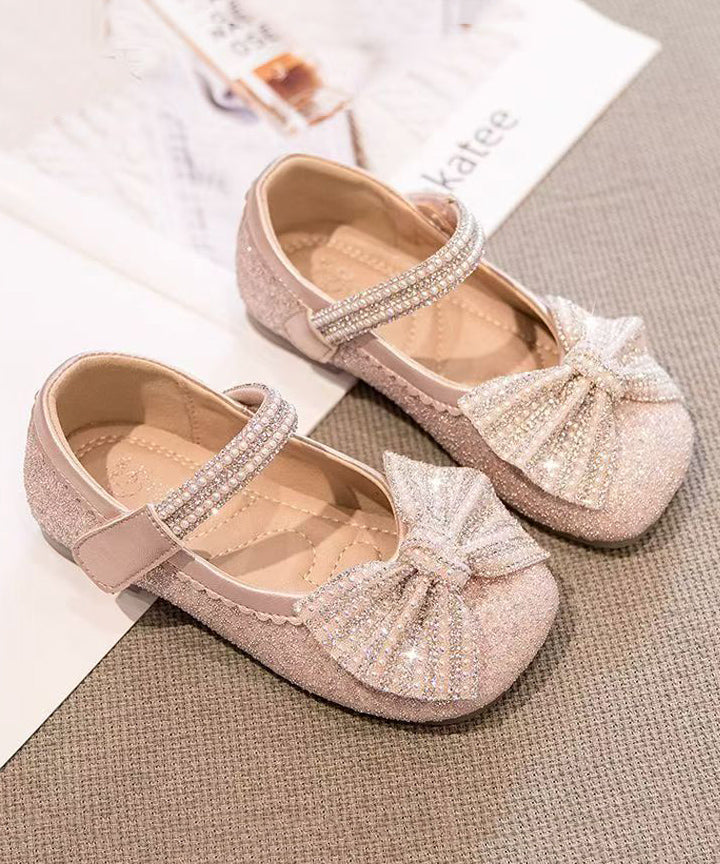Bead Strap Fine Kids Princess Beige Bow Buckle Shoes Nail Girls
