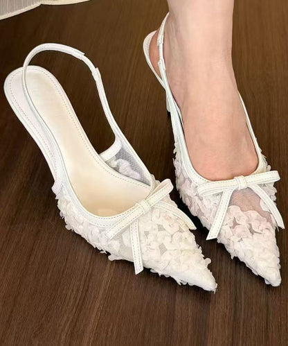 Tulle Sandals Heel High Faux Splicing Stylish Beige Leather