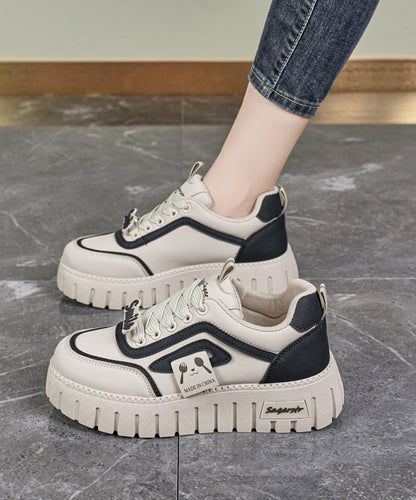 Flat Platform Khaki Feet Splicing Up Beige Shoes Lace