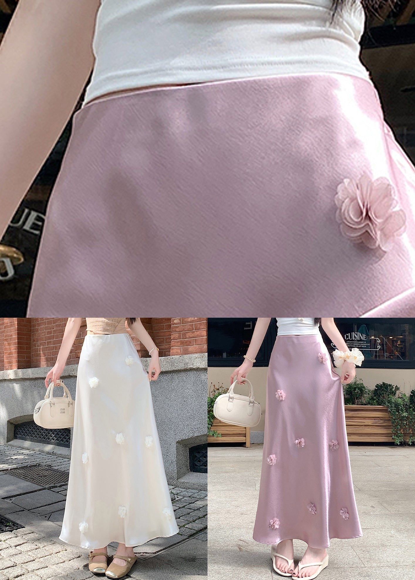 Design Skirts Beige Original Silk Waist Summer High