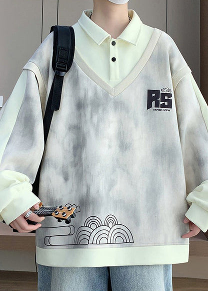 Peter Cotton Pieces Patchwork Sweatshirt Mens Two Beige False Pan