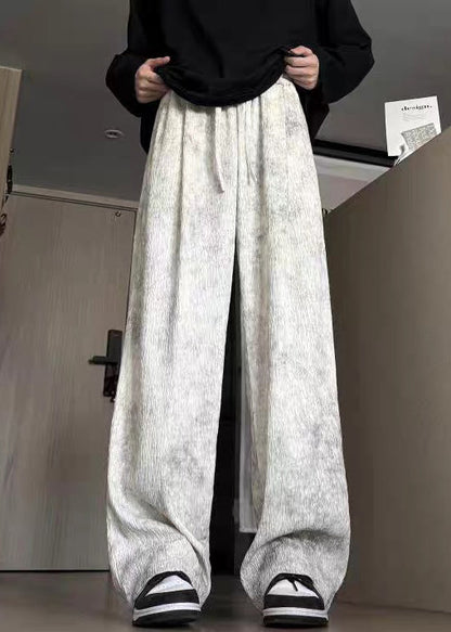 Cotton Wide Leg Tie Up Men Pockets Pants Lace Beige Dye