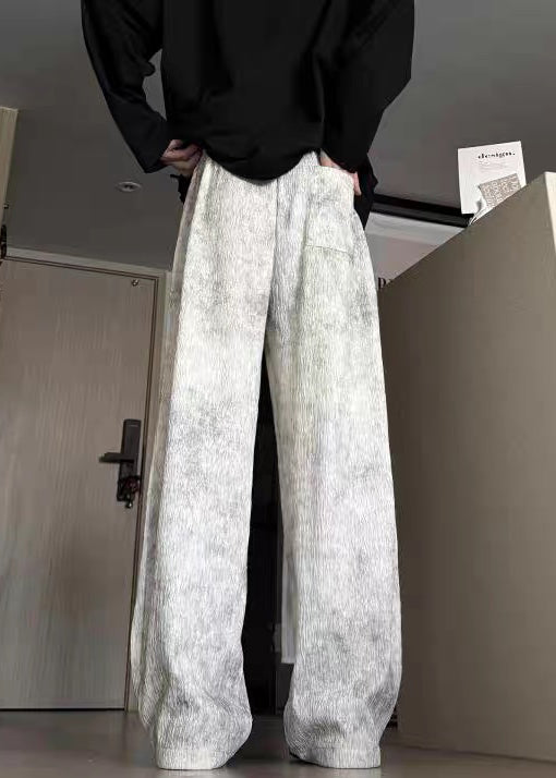 Cotton Wide Leg Tie Up Men Pockets Pants Lace Beige Dye