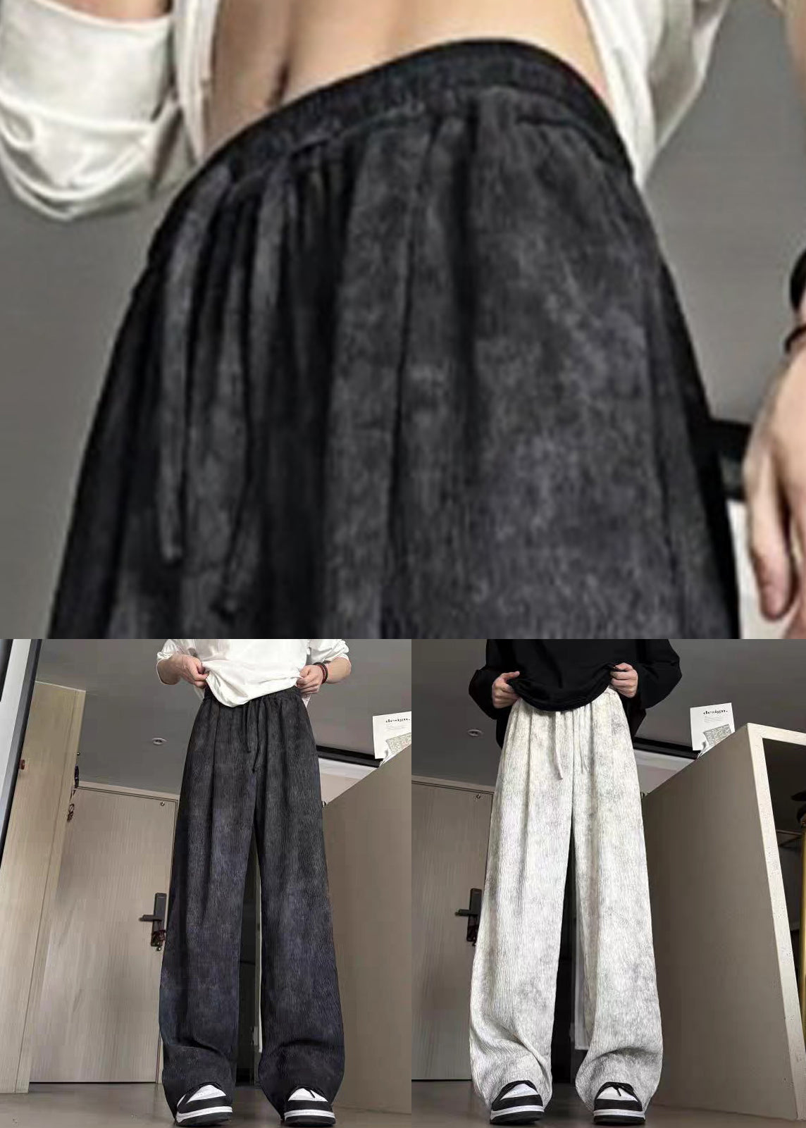 Cotton Wide Leg Tie Up Men Pockets Pants Lace Beige Dye