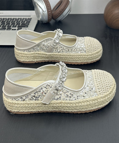 Flat Sequins Platform Beige Shoes Buckle Zircon Splicing Strap