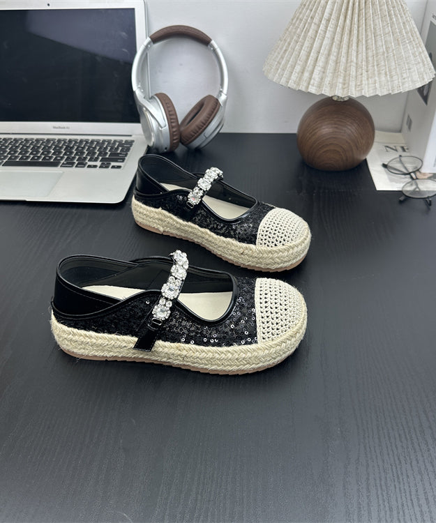 Flat Sequins Platform Beige Shoes Buckle Zircon Splicing Strap