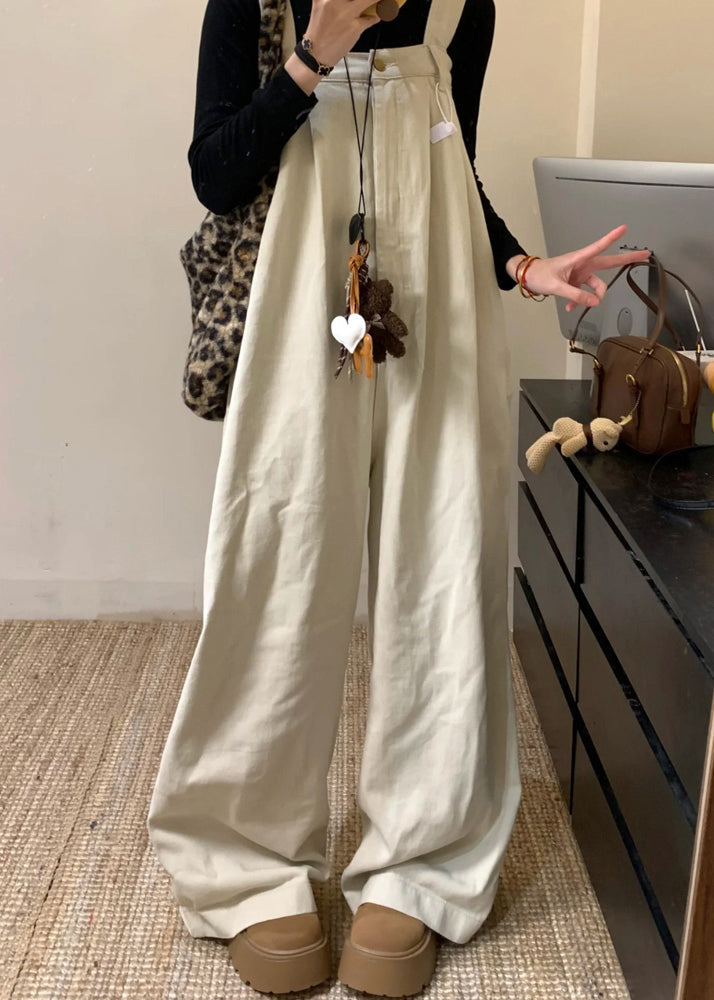 Waist Jumpsuit Solid Wide Denim Summer High Beige Leg