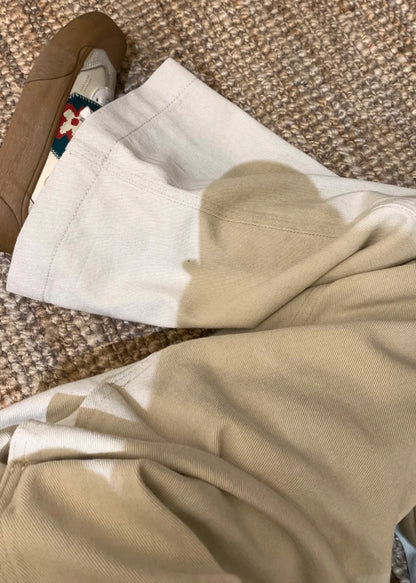 Summer Wide Beige Denim Waist High Leg Jumpsuit Solid