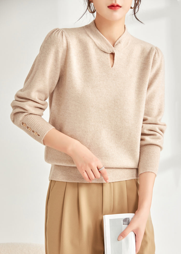 Beige Solid Loose Wool Knit Sweater Hollow Out Spring TF020