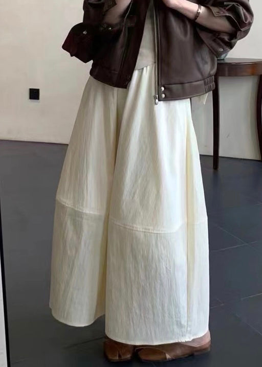 Solid Cotton Patchwork Waist Skirts Elastic Beige