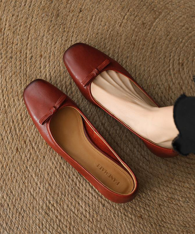 Splicing Black Flats Cowhide Bow Leather Comfortable