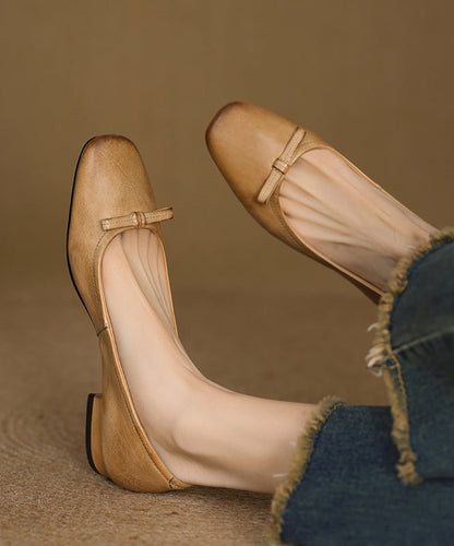 Splicing Black Flats Cowhide Bow Leather Comfortable