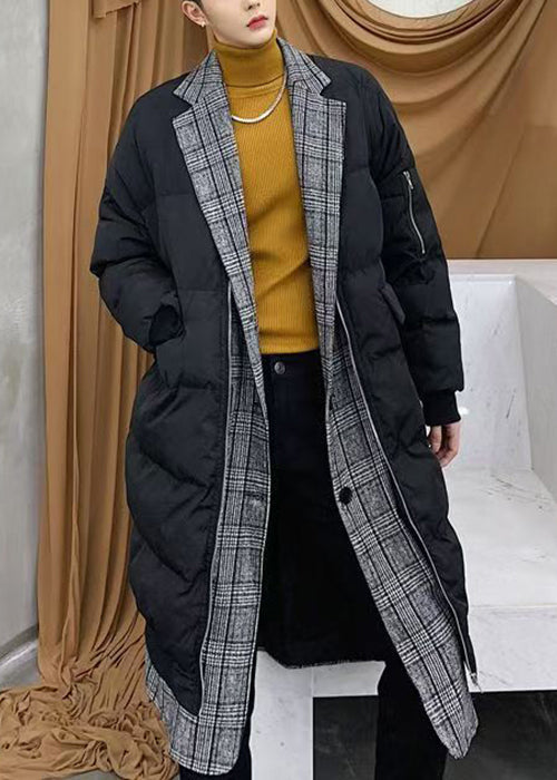 Black Button Pockets Men Parka Peter Pan Collar WinterRM014