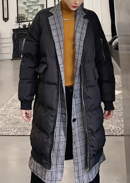 Black Button Pockets Men Parka Peter Pan Collar WinterRM014