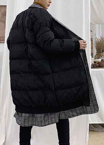 Black Button Pockets Men Parka Peter Pan Collar WinterRM014