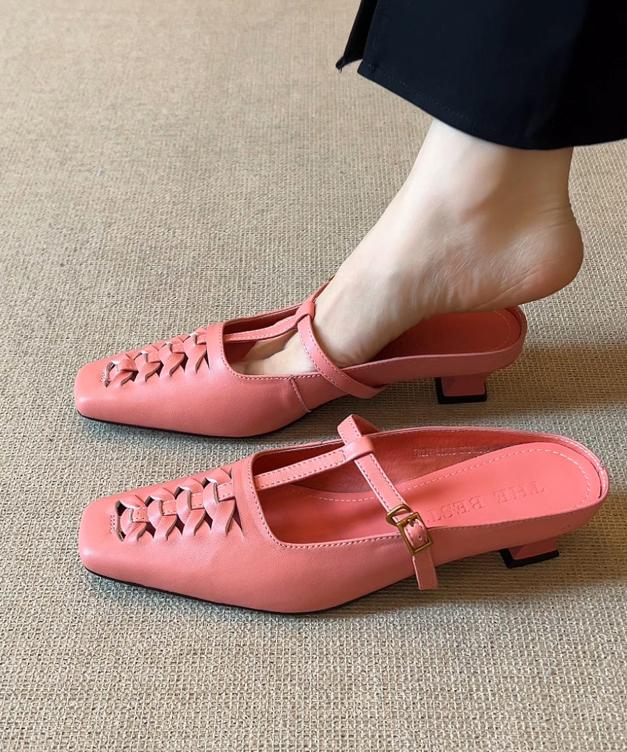 Splicing Elegant Chunky Sandals Black Slide Sheepskin