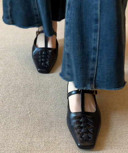 Splicing Elegant Chunky Sandals Black Slide Sheepskin