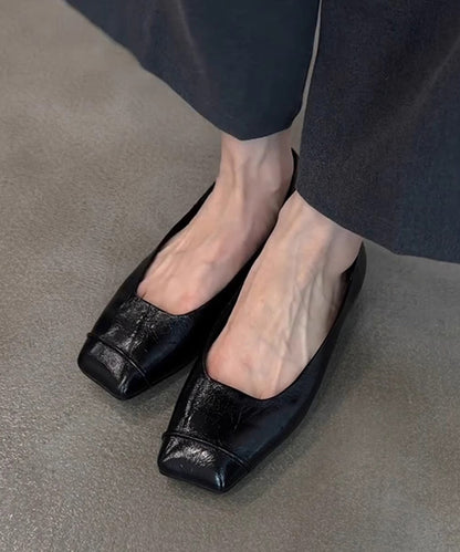 Sheepskin Flat Comfortable Black Splicing Shoes Feet Toe Square