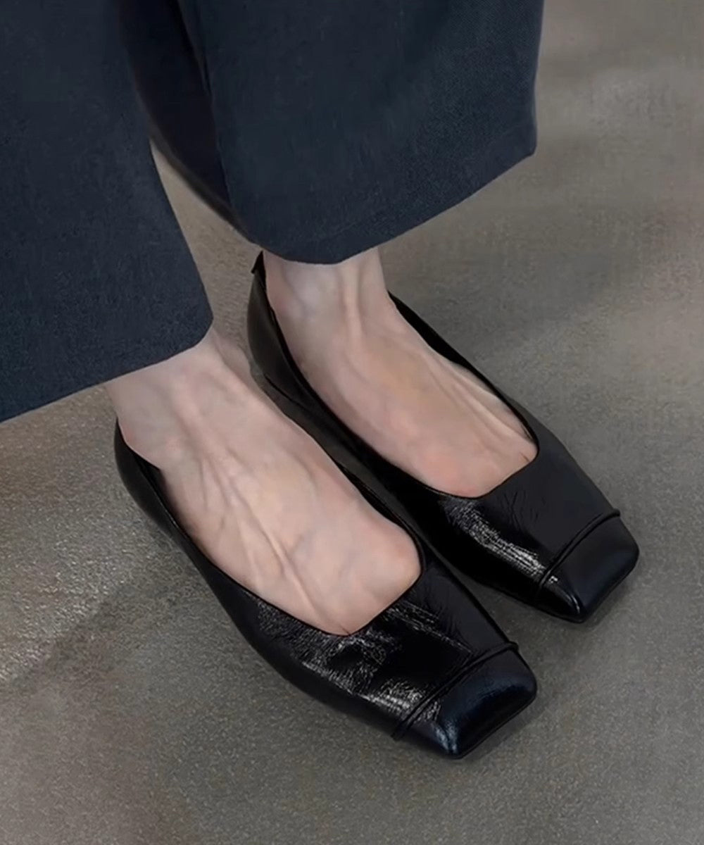 Sheepskin Flat Comfortable Black Splicing Shoes Feet Toe Square