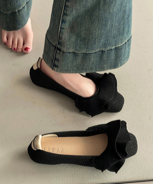 Shoes Splicing Fabric Flat Black Comfy Knit Ruffled